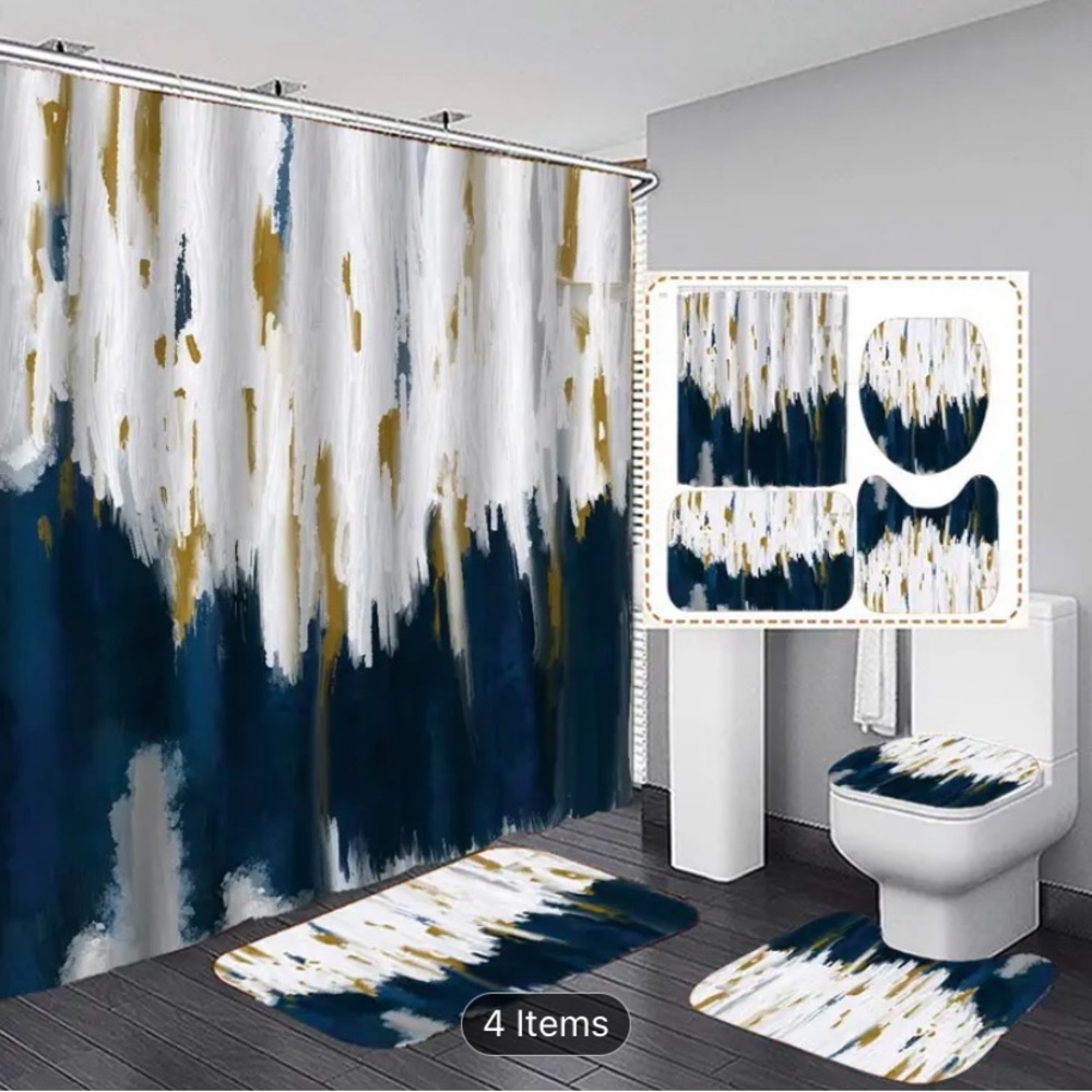 Modern Blue, white and gold bathroom set